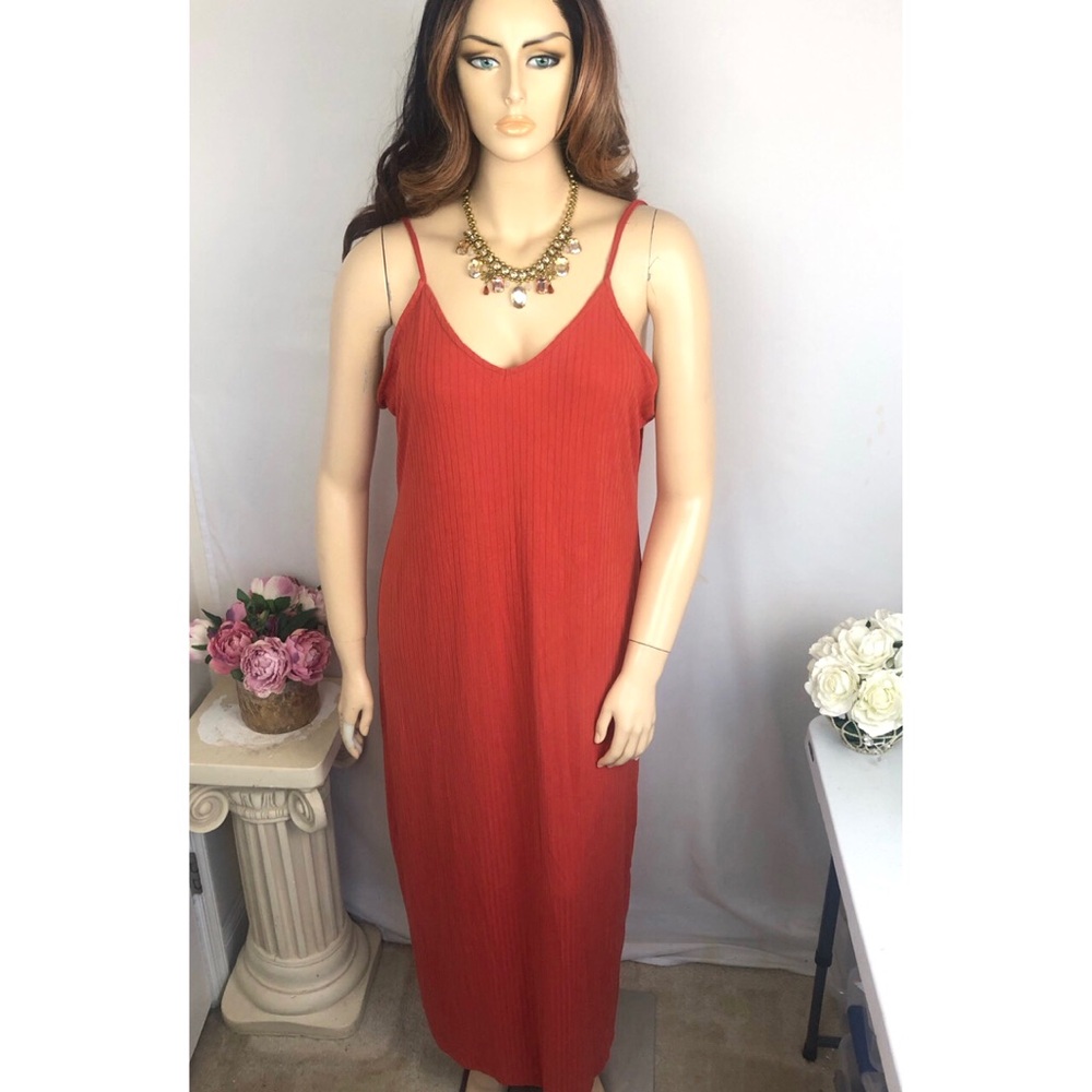 SALE 🔥 2X PLUS Burnt Orange Ribbed Sleeveless Long Maxi Spring Summer Dress